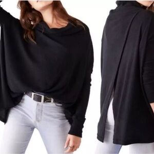 Free People Women's Juicy Long Sleeve Cowl Neck Split Back Top Black Large Boho